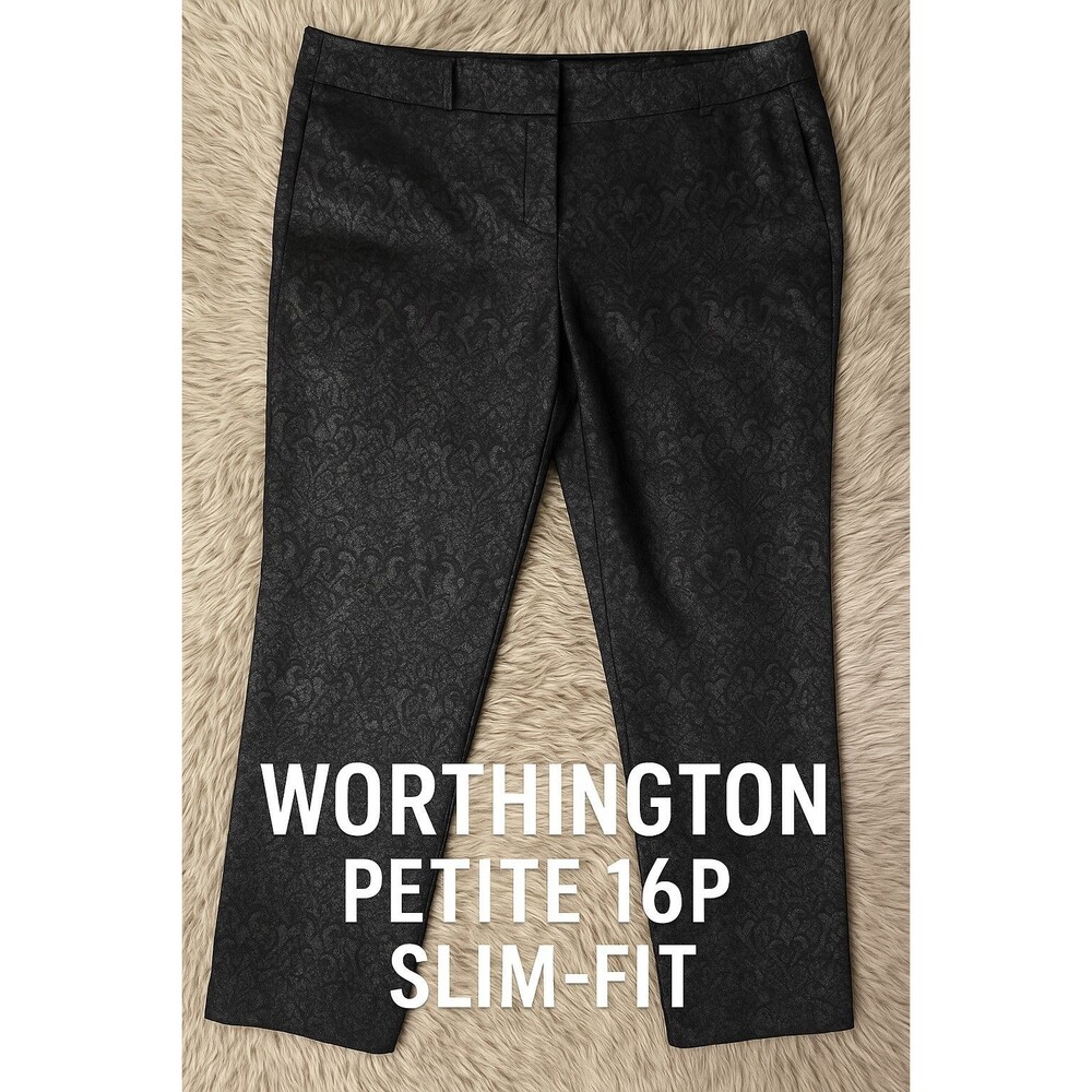 Worthington Petite 16P Slim Fit Black Metallic Jacquard Women’s Dress Pants